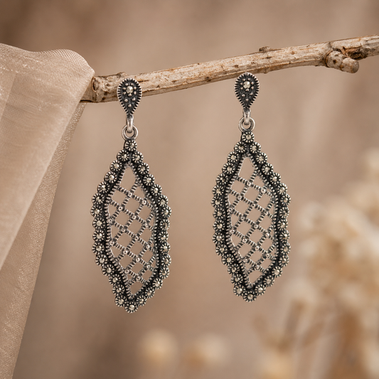 Vintage Oxidised Leaf Drop Earrings