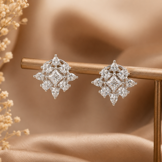 Sparkling CZ Floral Stud Earrings for Women