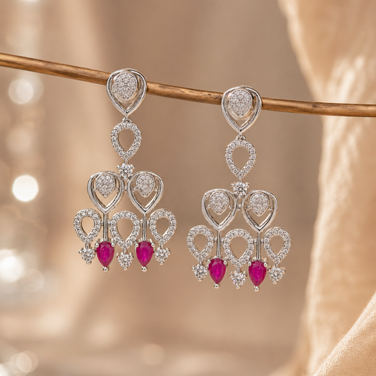 Pink Stone Chandelier Drop Earrings for Women