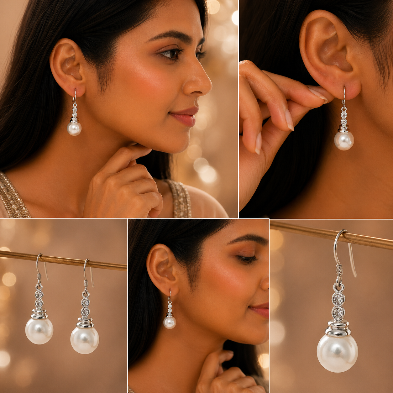 Elegant Pearl Drop Earrings with Crystal Accents for Women