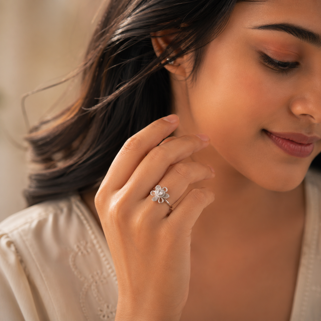 925 Sterling Silver Floral Sparkle Ring for Women