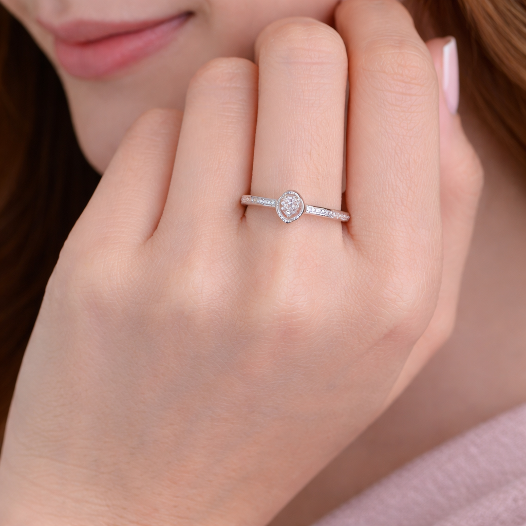 Silver Petite Pear Sparkle Ring