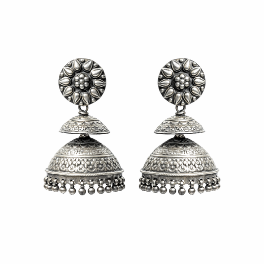 Handcrafted Oxidised Silver Jhumka Earrings