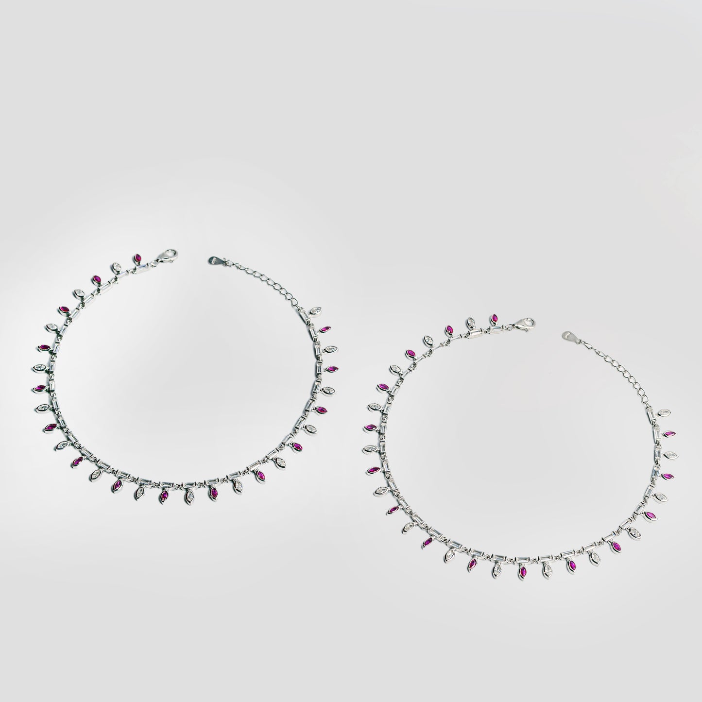 Ruby Glow Teardrop Silver Anklet