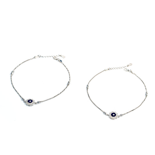 Celestial Evil Eye Charm Silver Anklet