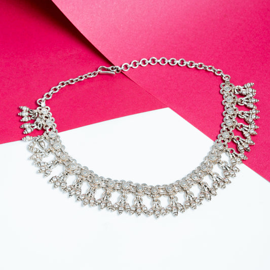 Delicate Silver Petal Drop Choker