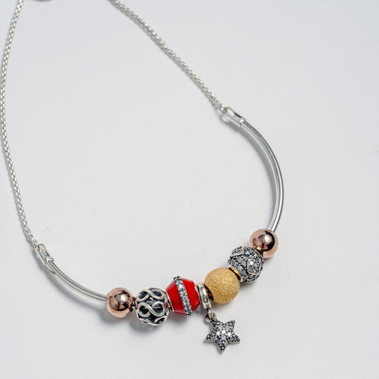 Silver Multi-Bead Charm Bracelet for Women | Elegant Star Charm Design in 925 Silver