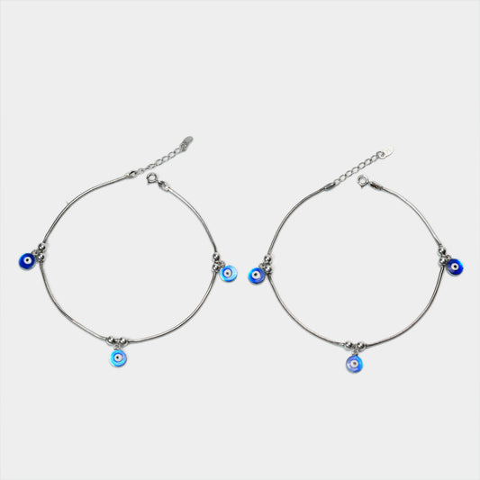 Evil Eye Charm Silver Anklet – 925 Sterling Silver Protective Everyday Anklet