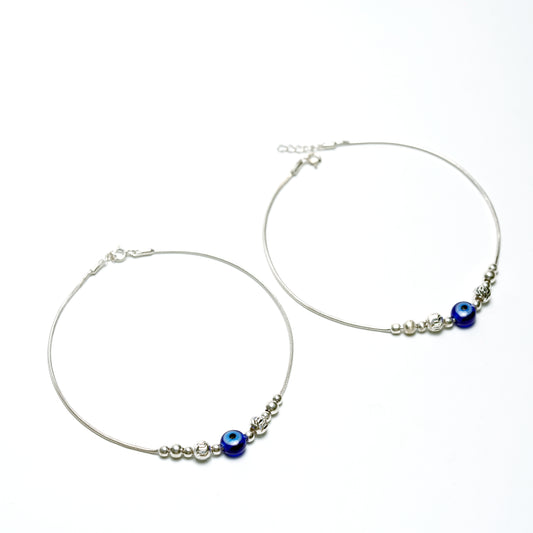 Blue Evil Eye Bead Silver Anklet – 925 Sterling Silver Minimal Protective Anklet