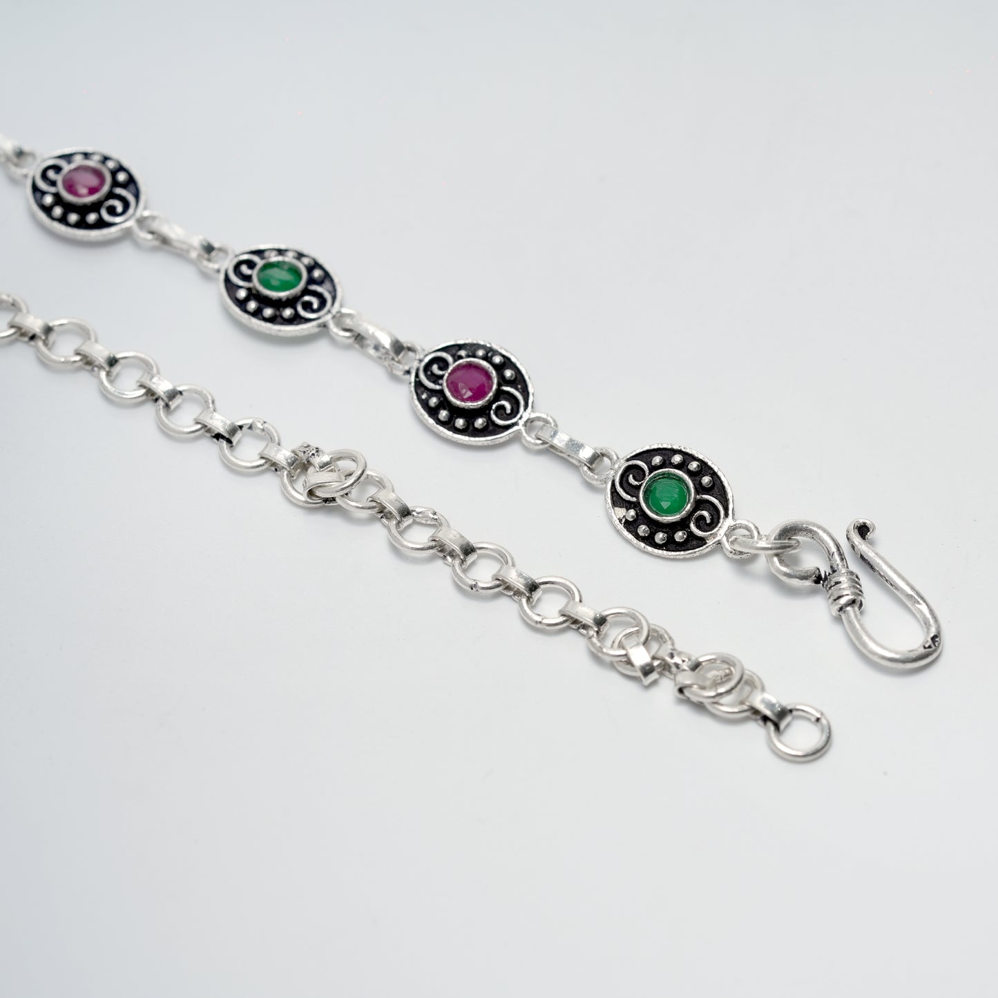 Dual-Tone Stone Silver Station Necklace