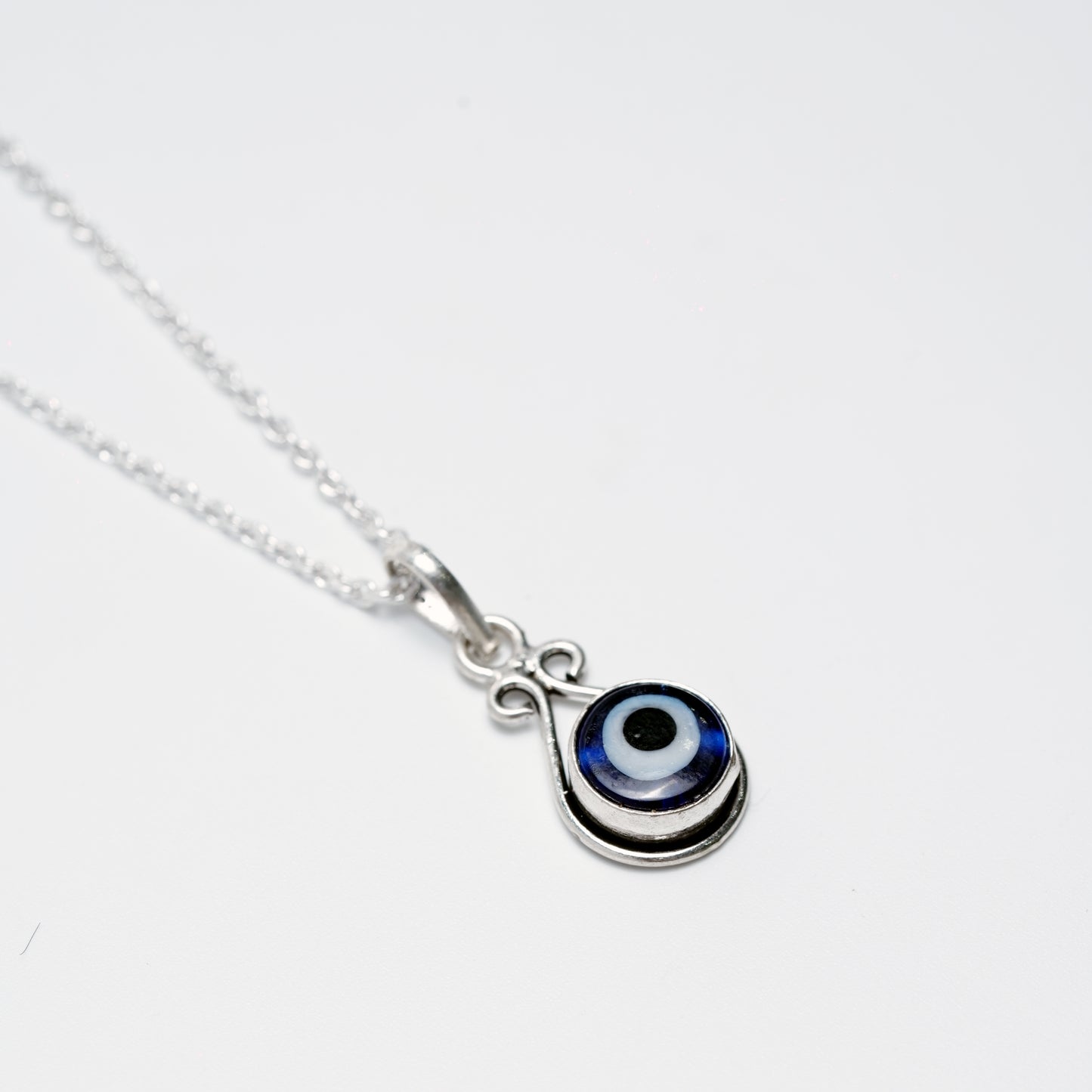 Blue Evil Eye Silver Pendant Necklace