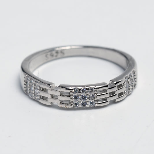 Modern Textured Crystal Silver Band Ring