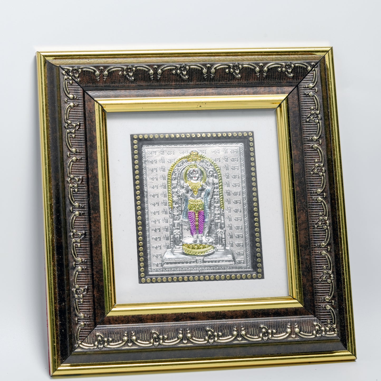 Silver Lord Shri Ram Framed Wall Art – Premium Square Decorative Frame