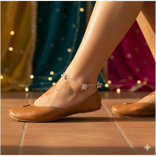 Delicate Silver-Toned Chain Payal with Butterfly Charms and Ghungroos