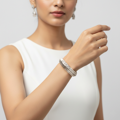 Engraved Mantra Silver men's kada