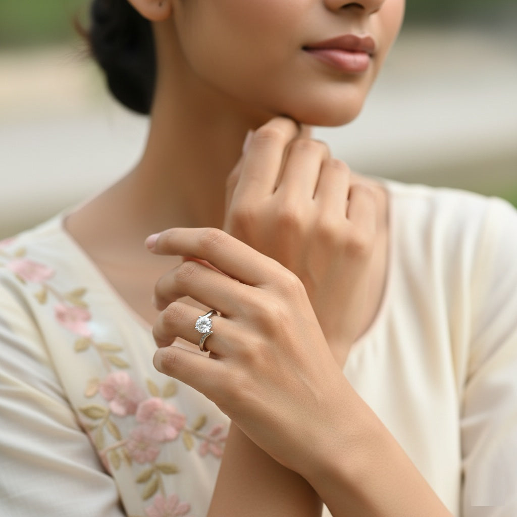 Classic Solitaire Silver Ring