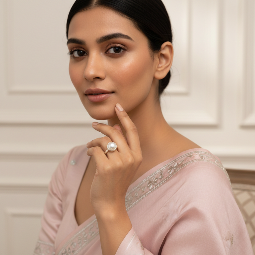 Classic Pearl Solitaire 925 Silver Ring