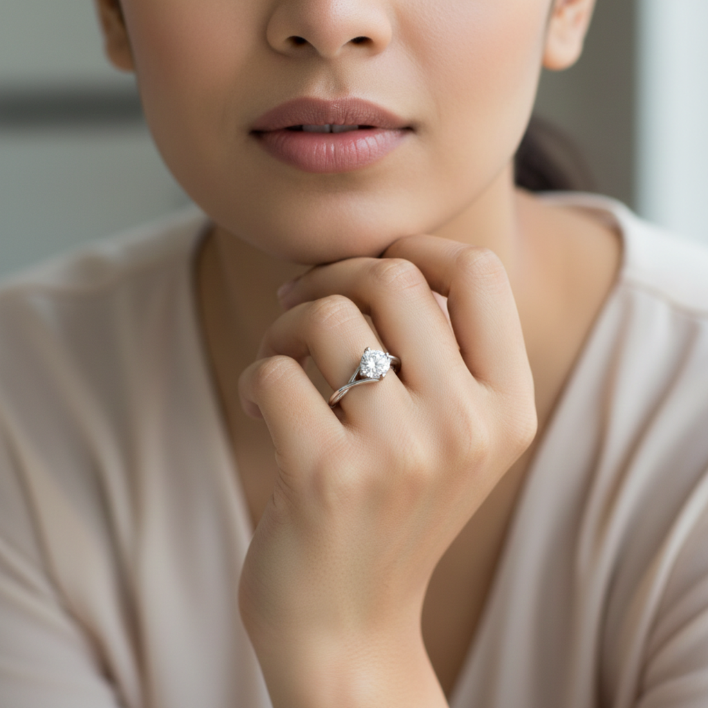 Modern V-Set Solitaire Silver Ring