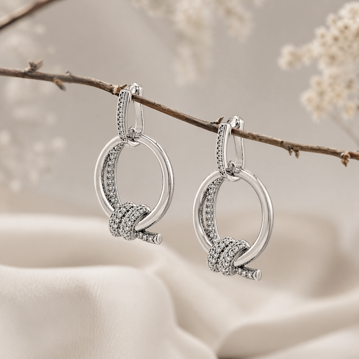 Knot Hoop Drop Earrings