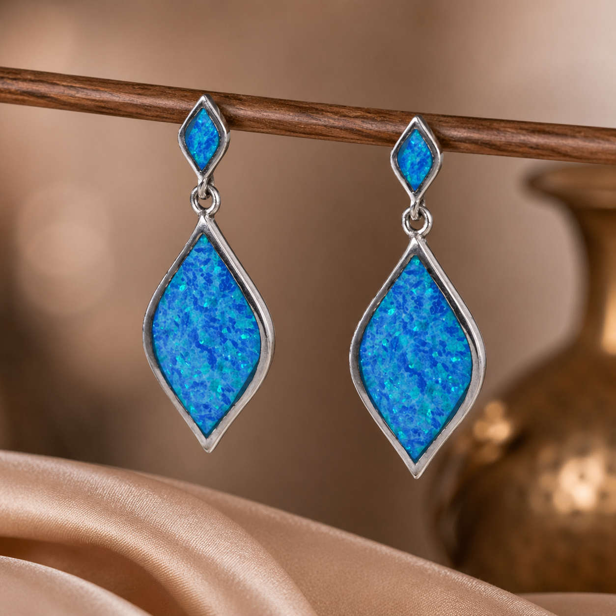 925 Sterling Silver Blue Opal Drop Earrings