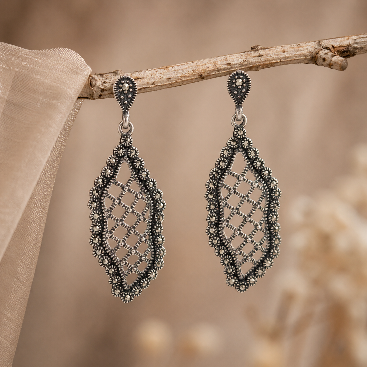 Vintage Oxidised Leaf Drop Earrings