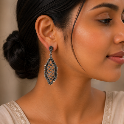 Vintage Oxidised Leaf Drop Earrings