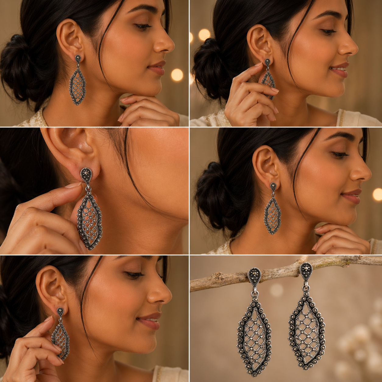Vintage Oxidised Leaf Drop Earrings