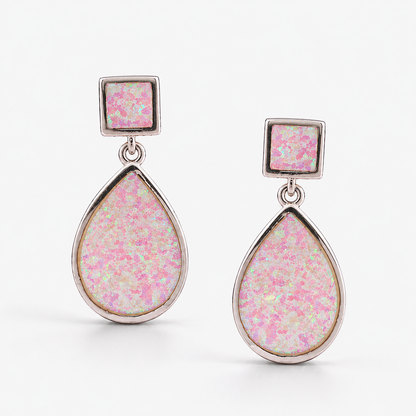 Pink Opal Teardrop Drop Earrings
