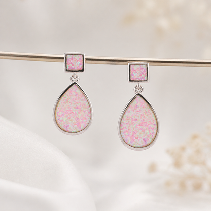 Pink Opal Teardrop Drop Earrings