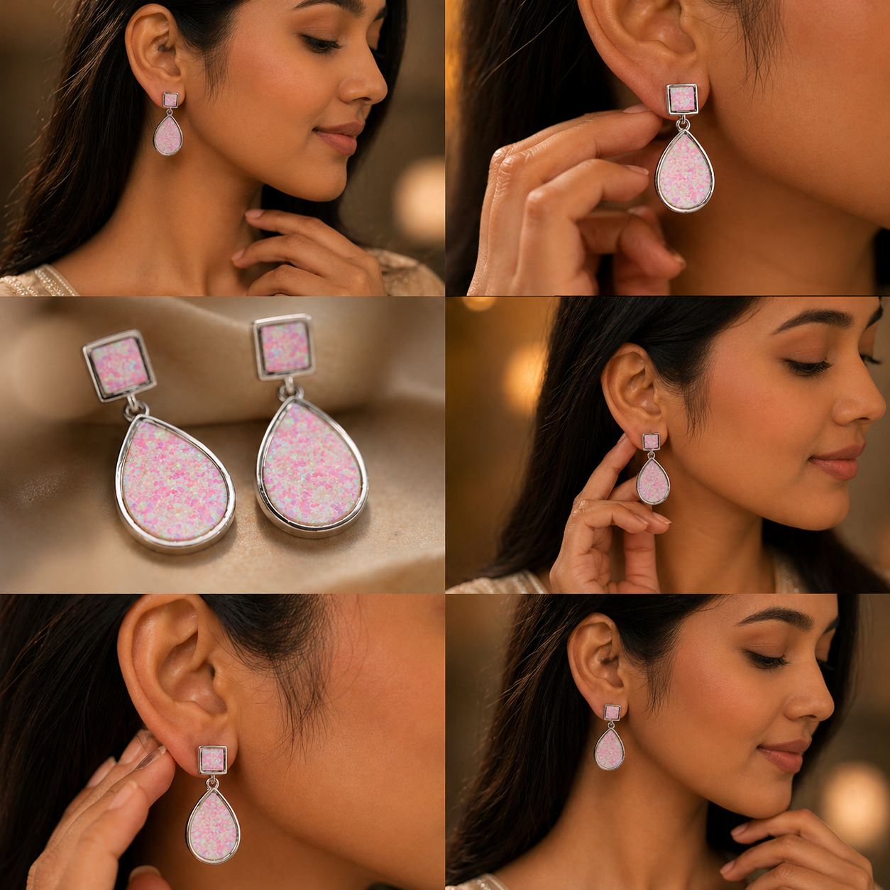 Pink Opal Teardrop Drop Earrings