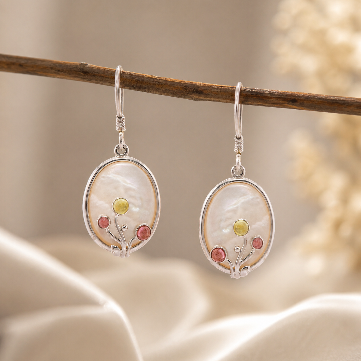 Elegant Mother of Pearl Floral Drop Earrings