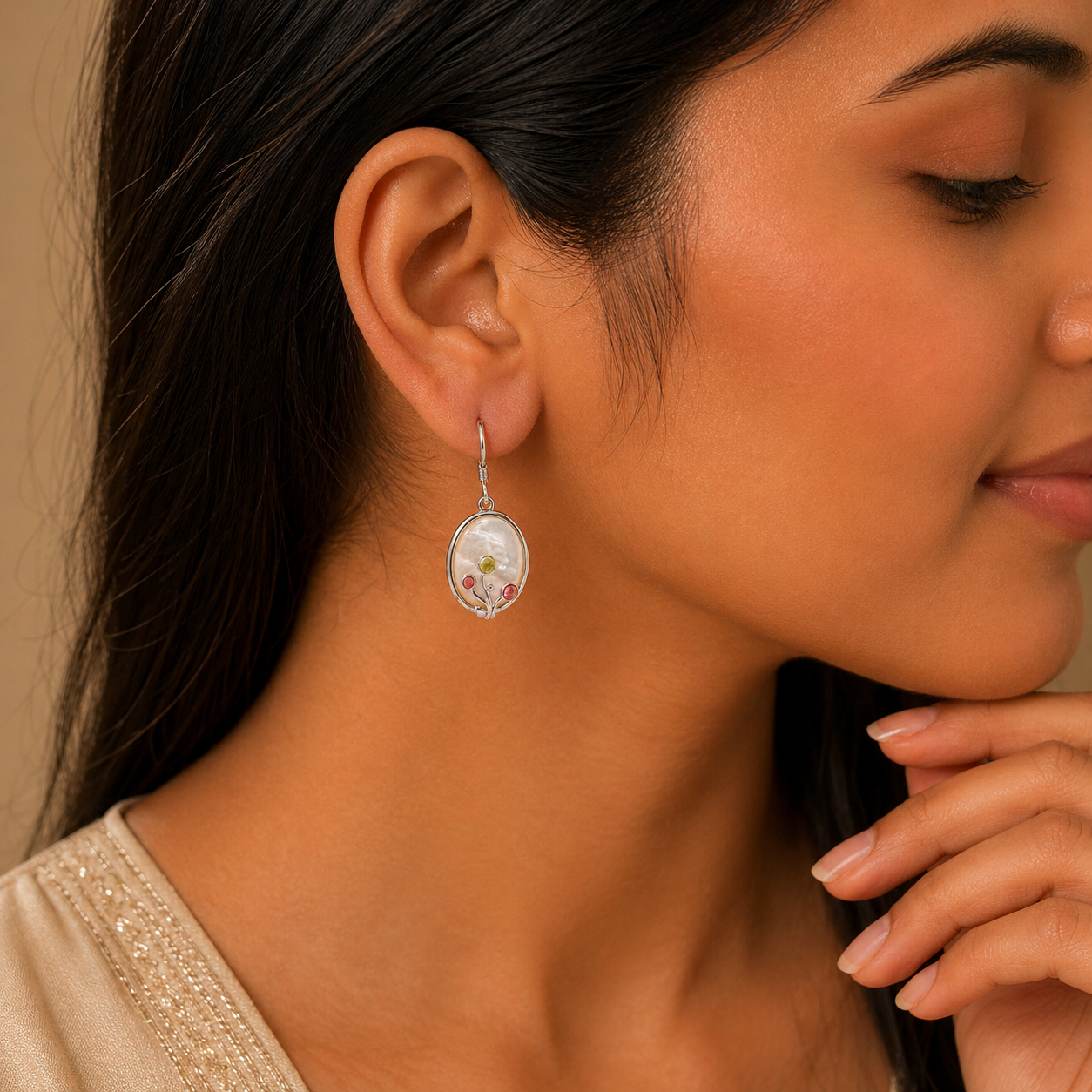 Elegant Mother of Pearl Floral Drop Earrings