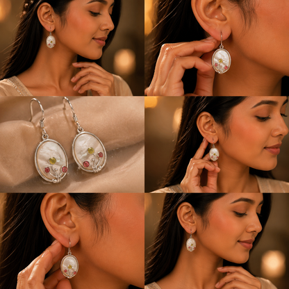 Elegant Mother of Pearl Floral Drop Earrings