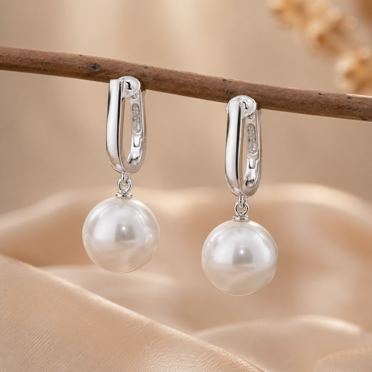 Elegant Pearl Drop Hoop Earrings