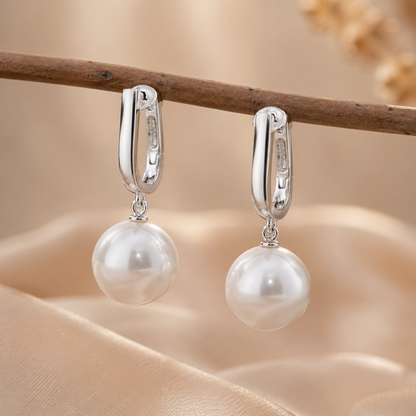 Elegant Pearl Drop Hoop Earrings