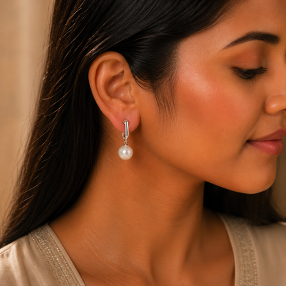 Elegant Pearl Drop Hoop Earrings