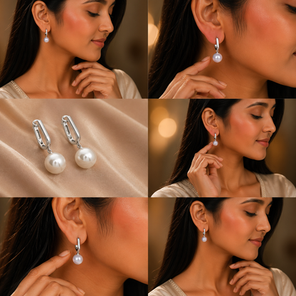 Elegant Pearl Drop Hoop Earrings