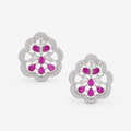 Floral Pink Stone Stud Earrings for Women