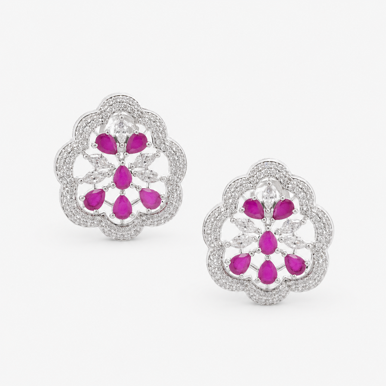 Floral Pink Stone Stud Earrings for Women