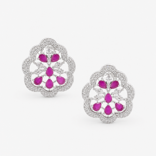 Floral Pink Stone Stud Earrings for Women
