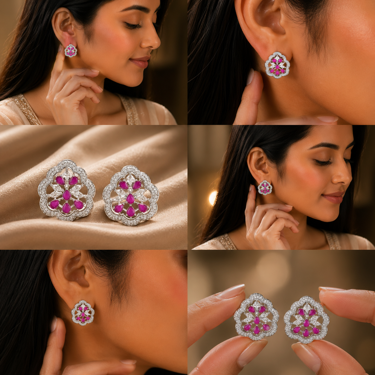 Floral Pink Stone Stud Earrings for Women