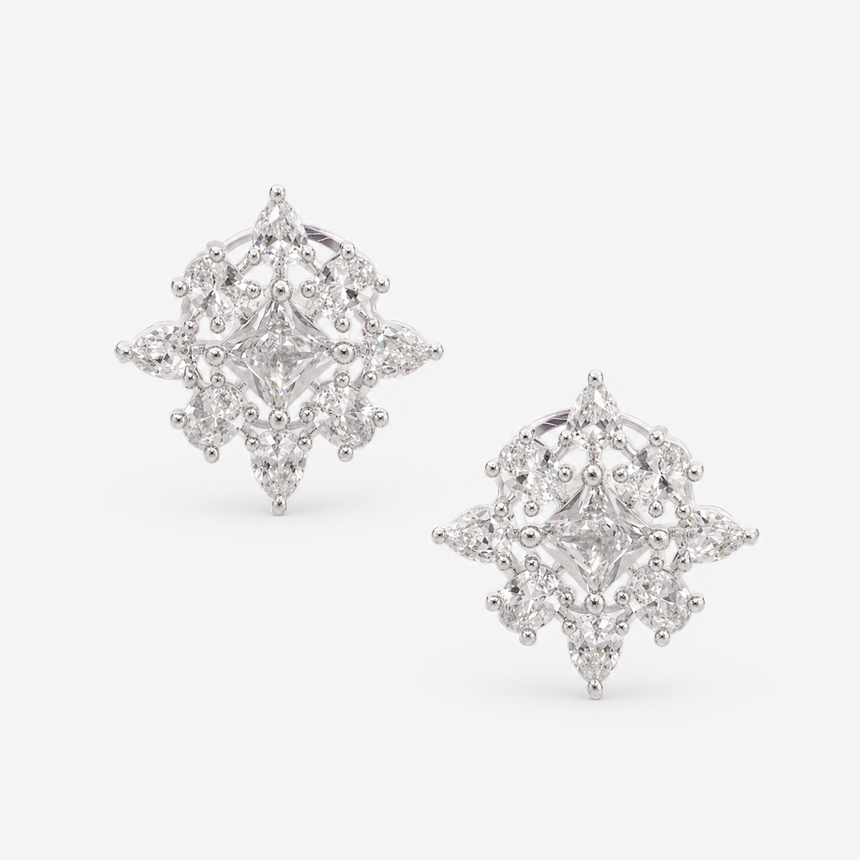 Sparkling CZ Floral Stud Earrings for Women