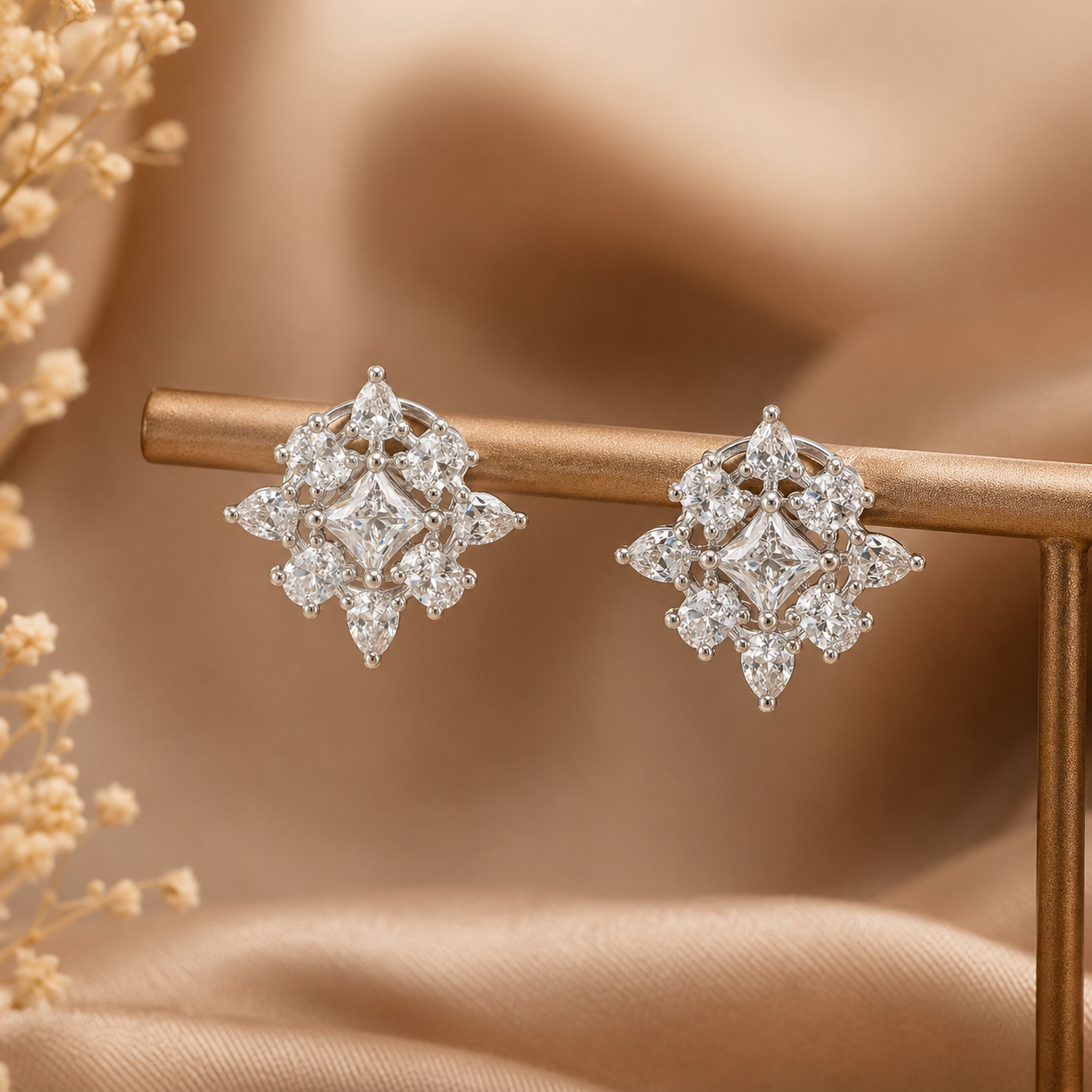 Sparkling CZ Floral Stud Earrings for Women