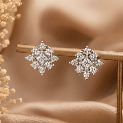 Sparkling CZ Floral Stud Earrings for Women
