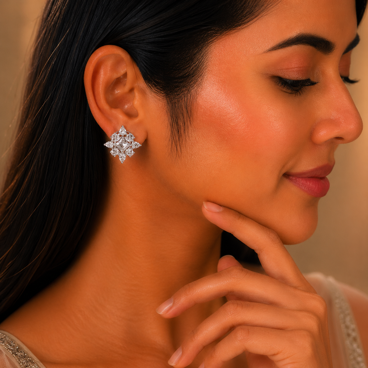 Sparkling CZ Floral Stud Earrings for Women