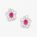 Pink Floral CZ Stud Earrings for Women