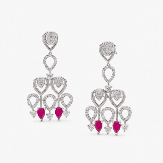Pink Stone Chandelier Drop Earrings for Women