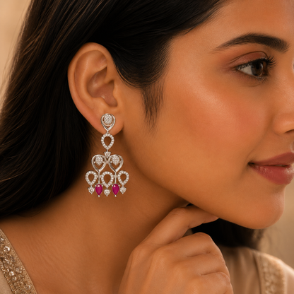 Pink Stone Chandelier Drop Earrings for Women