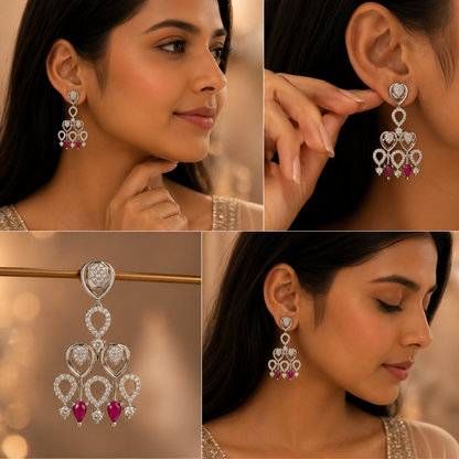 Pink Stone Chandelier Drop Earrings for Women