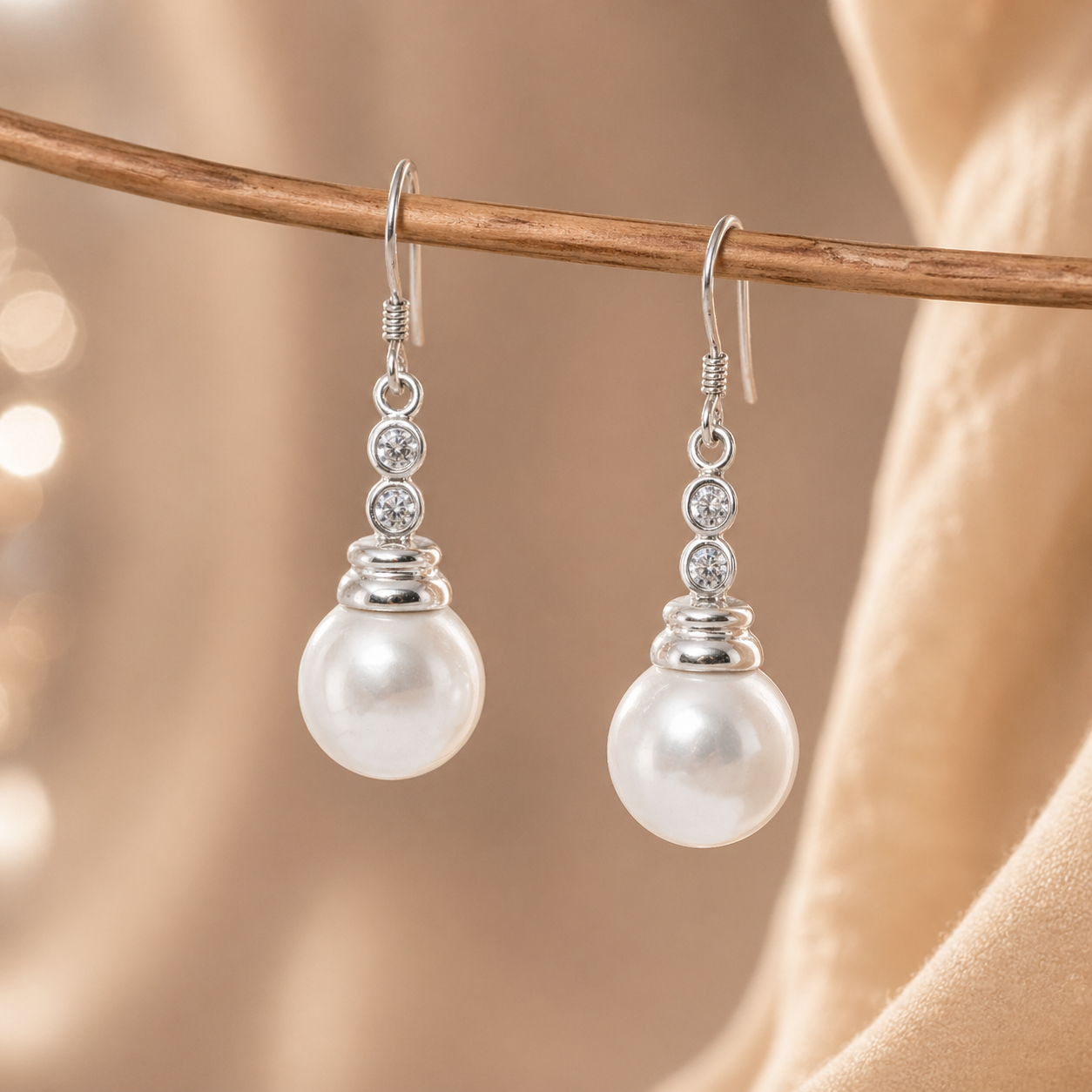 Elegant Pearl Drop Earrings with Crystal Accents for Women